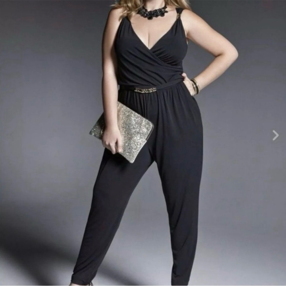 torrid Black Sleeveless Jumpsuit with Gold Accents
